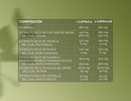 Composición de Circulation Balance por 1 y 2 cápsulas: diosmina y extractos secos de castaño de Indias, vid roja, rusco, naranja, acacia de Japón y centella