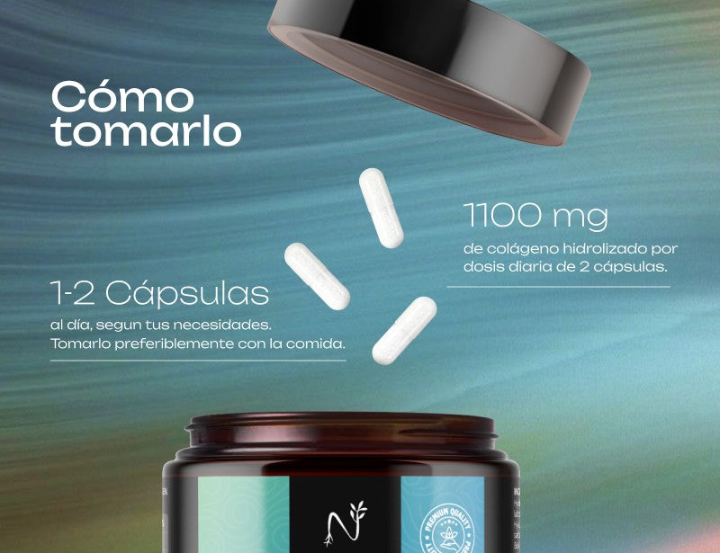 Como tomá-lo: de 1 a 2 cápsulas por dia; 1100 mg de colagénio hidrolisado por dose diária de 2 cápsulas