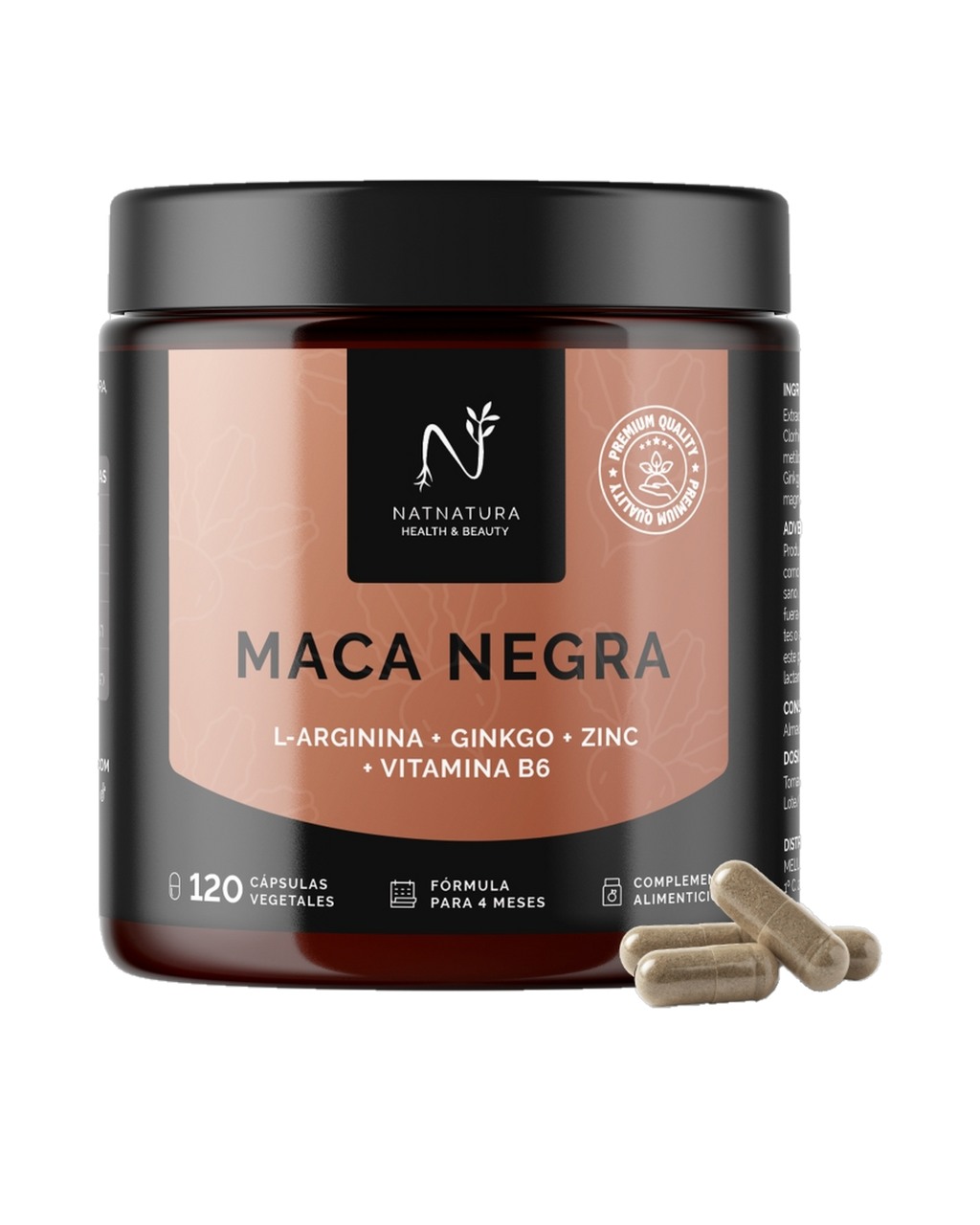 Bote de Maca negra de Natnatura, recorte sobre fondo transparente