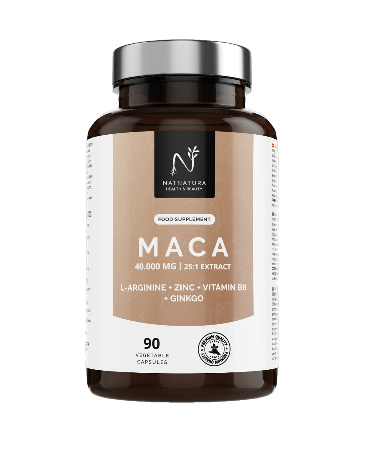 Frasco de Maca da Natnatura, recorte sobre fundo transparente