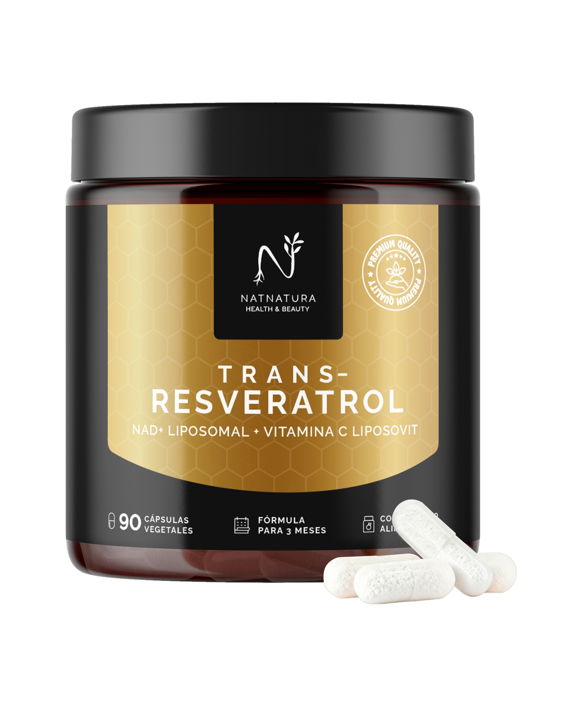Frasco de Trans-Resveratrol da Natnatura, recorte sobre fundo transparente